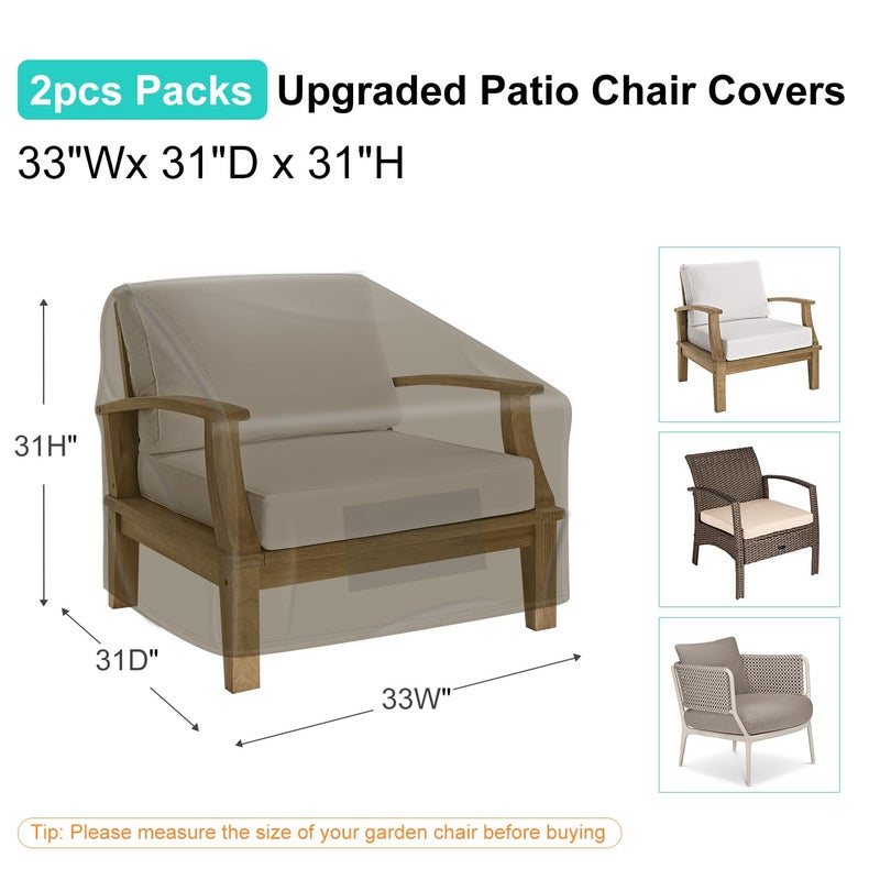BROSYDA Patio Chair Covers for Outdoor Furniture Waterproof 2 Pack, Lawn Chair Covers Heavy Duty Patio Furniture Covers, Large Covers for Lounge Lawn Deep Seat 33"" W x 31"" D x 31"" H-Brown - Image 2